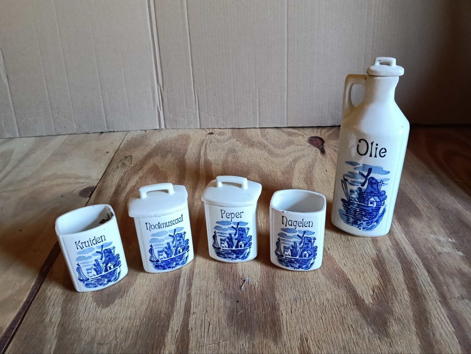 Delfts Blauwe Kruidenpotjes en Oliefles, Antiek en Kunst, Antiek | Keramiek en Aardewerk, Ophalen of Verzenden