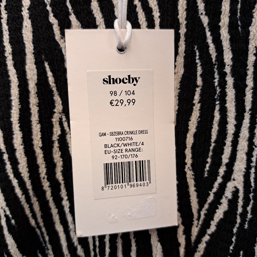 Shoeby meisjes jurk met zebra print zw/wi nieuw 98-104 48569, Meisje, ., Nieuw, Ophalen of Verzenden