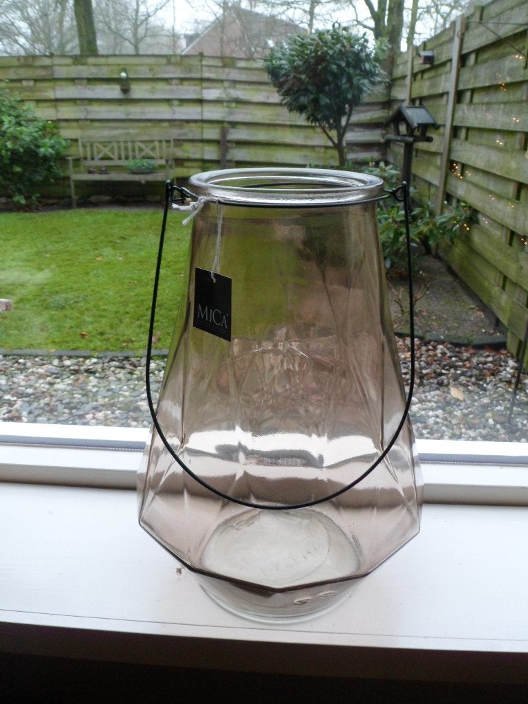 Groot windlicht van Mica, Ophalen, Windlicht, 38 cm, Bruin