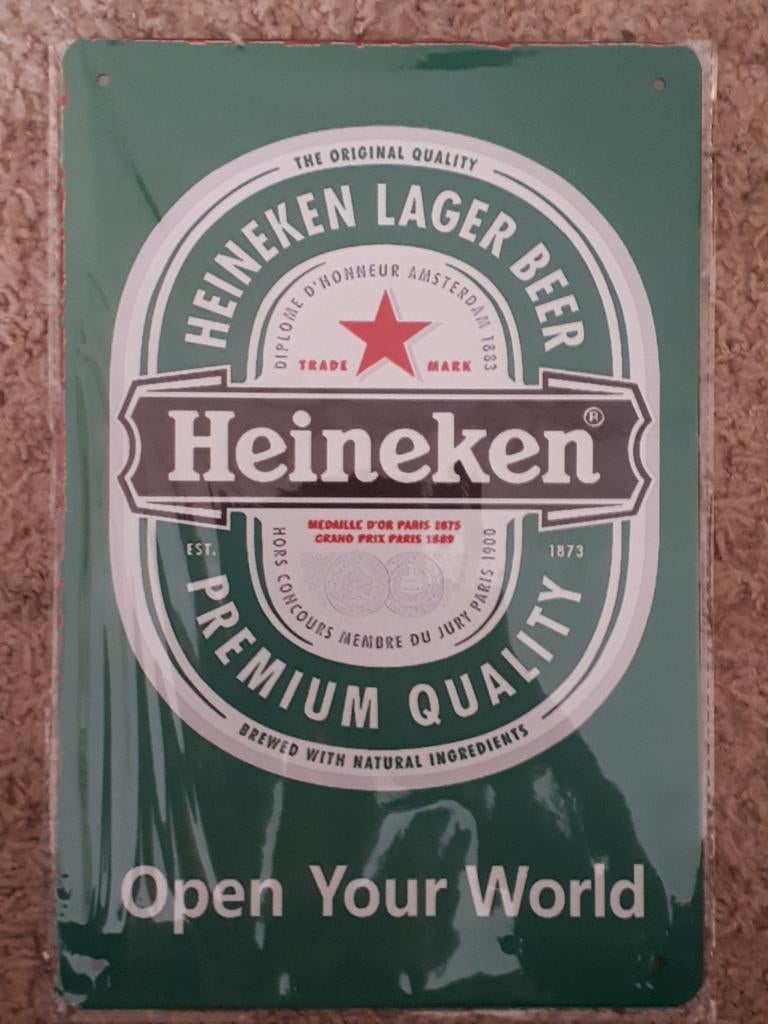 Heineken 20x30 cm Metalen Reclamebord, Verzamelen, Biermerken, Ophalen of Verzenden, Nieuw, Reclamebord, Plaat of Schild, Heineken