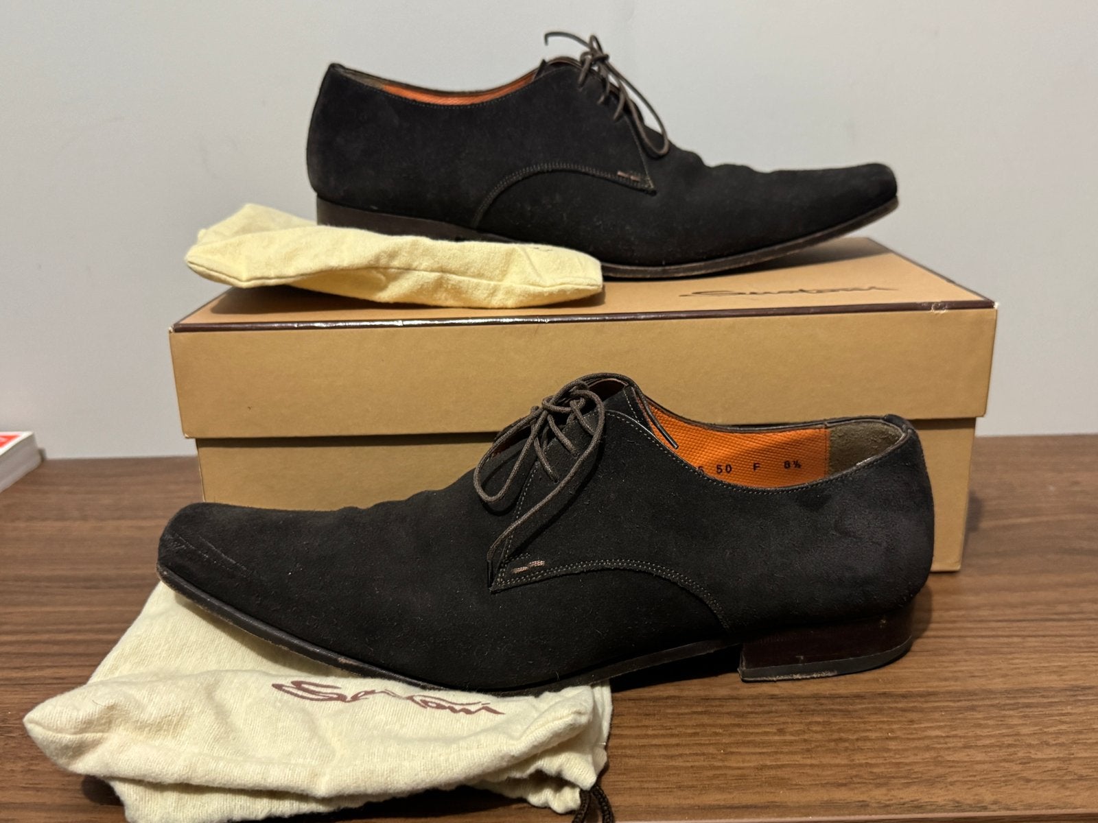 Santoni Suede Nette Schoenen Maat 8.5 (42.5), Bruin, Ophalen of Verzenden, Gedragen, Veterschoenen