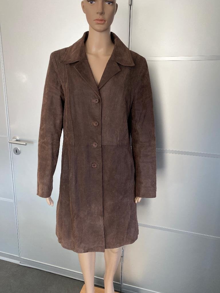 J606 Echt leren lange jas maat 40=M leer winterjas bruin, Kleding | Dames, Maat 38/40 (M), Bruin, Ophalen of Verzenden, Zo goed als nieuw