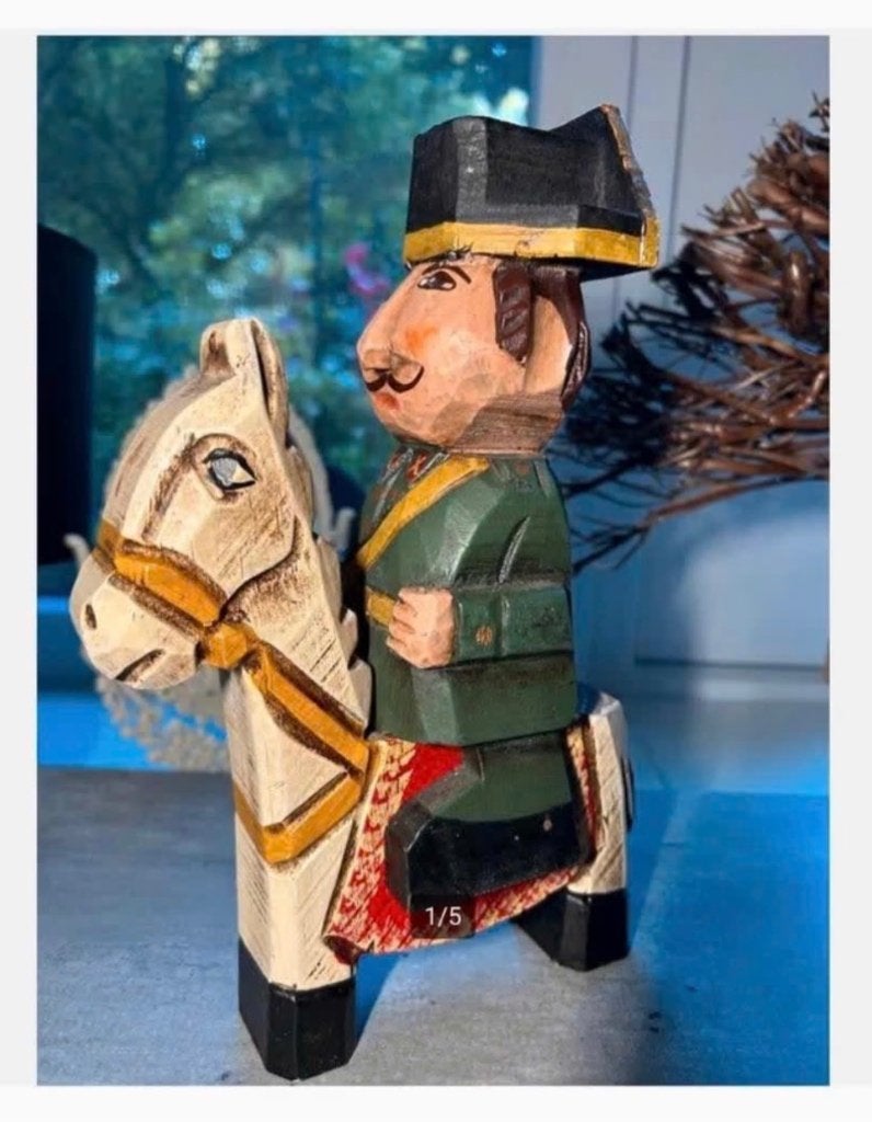 Vintage oud Bijzonder Houten Ruiter op Paard Handgesneden, Ophalen of Verzenden