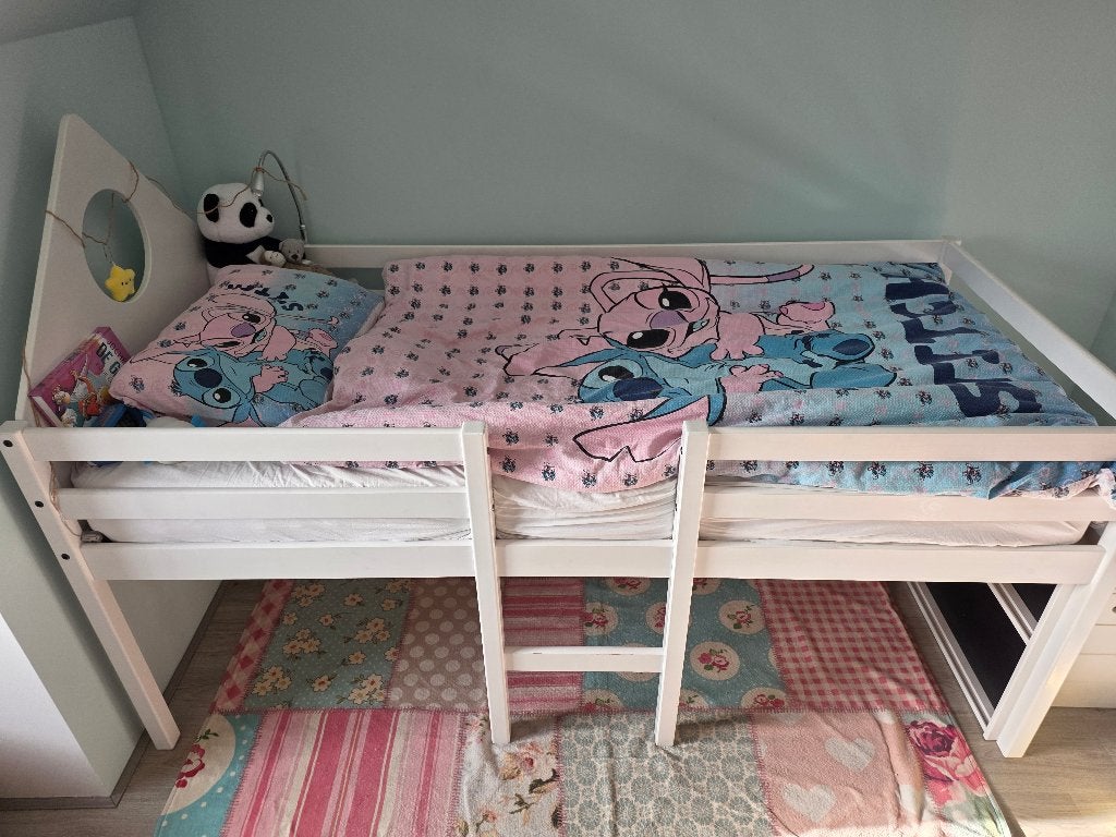Halfhoogslaper bed, Ophalen, 85 tot 100 cm, Hoogslaper of Stapelbed, Zo goed als nieuw