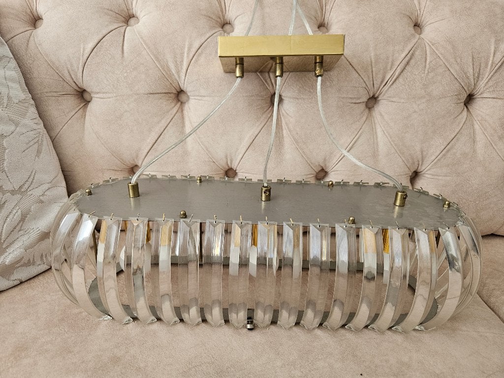 Luxe hanglamp goud met kristal effect, Ophalen, Zo goed als nieuw, Glas, Moderne