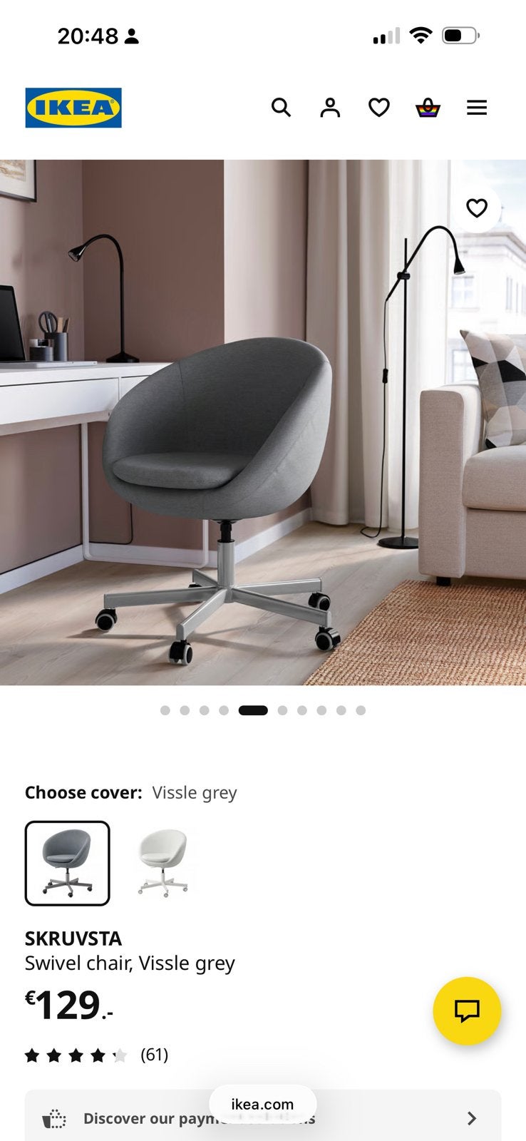 Ikea SKRUVSTA grijze draaistoel - Zo goed als nieuw, Ophalen, Zo goed als nieuw, Eén, Stof