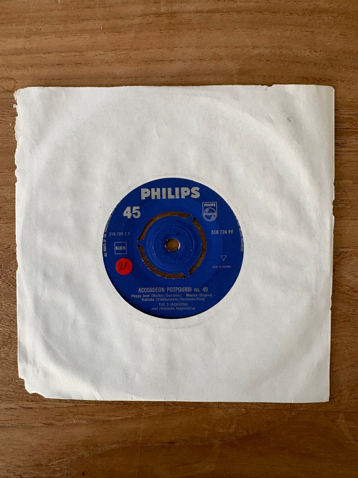 3 jacksons - Accordeon Potpourri no. 49 025, Gebruikt, Overige genres, 7 inch, Ophalen of Verzenden