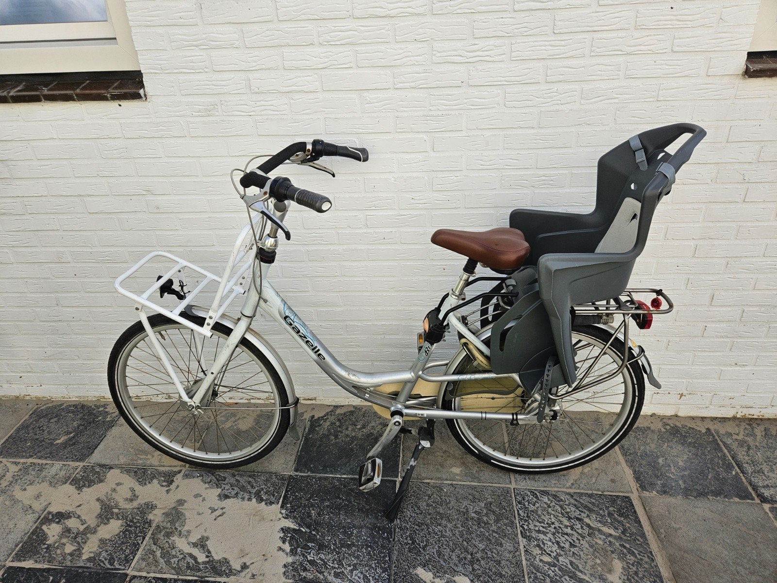 Gazelle damesfiets met 7 versnellingen en kinderzitje, Terugtraprem, Gebruikt, Versnellingen, Ophalen of Verzenden