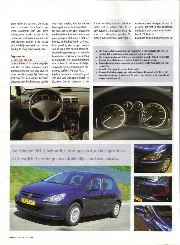 Autokampioen dubbeltest Peugeot 307 en Seat Leon 2001, Ophalen of Verzenden, Gelezen, Peugeot