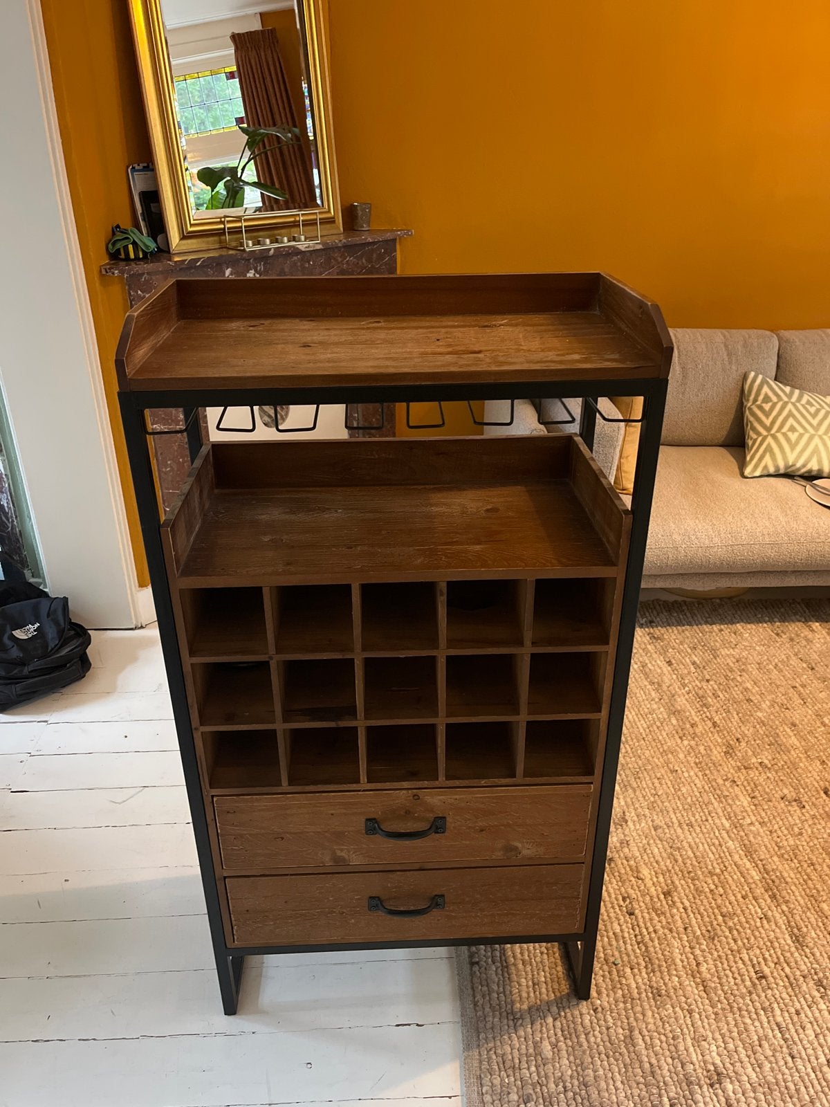 Wijnrek met lades en glashouders, Huis en Inrichting, Woonaccessoires | Wijnrekken, Ophalen, Gebruikt, 15 tot 25 flessen, 75 – 100