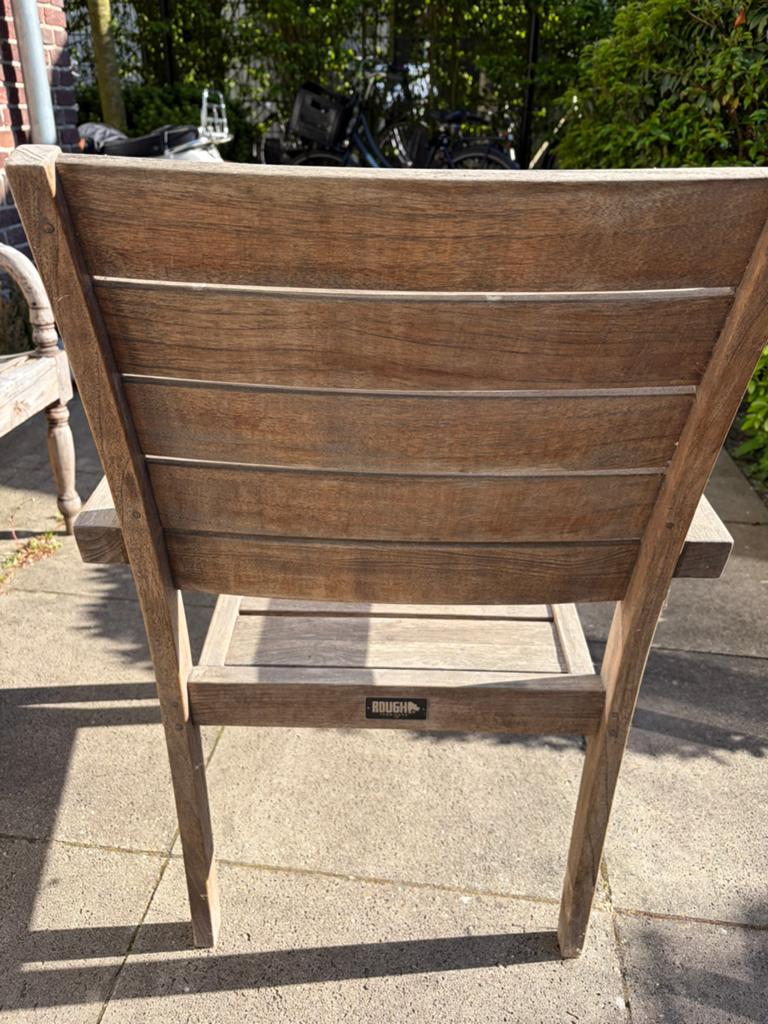 4 Rough Teak tuin eettafel stoelen, Ophalen, Gebruikt, Teakhout