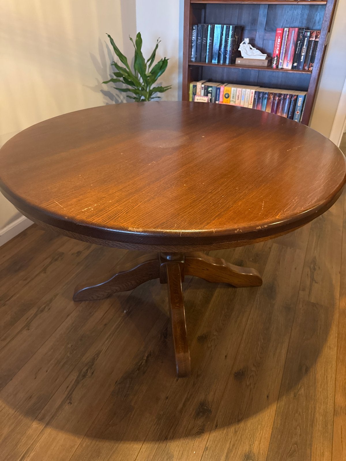 Bruine ronde tafel - Bieden, Huis en Inrichting, Tafels | Eettafels, Ophalen, Gebruikt, 100 tot 150 cm, Rond