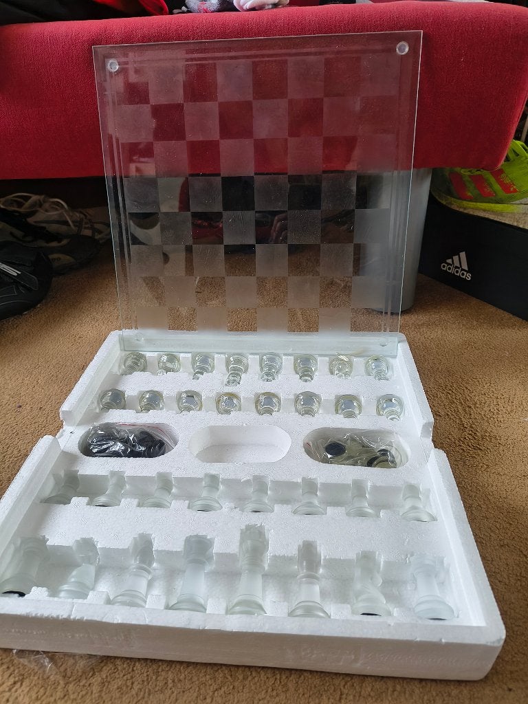 Glazen schaakspel nieuw, Hobby en Vrije tijd, Gezelschapsspellen | Bordspellen, Een of twee spelers, Ophalen, Nieuw