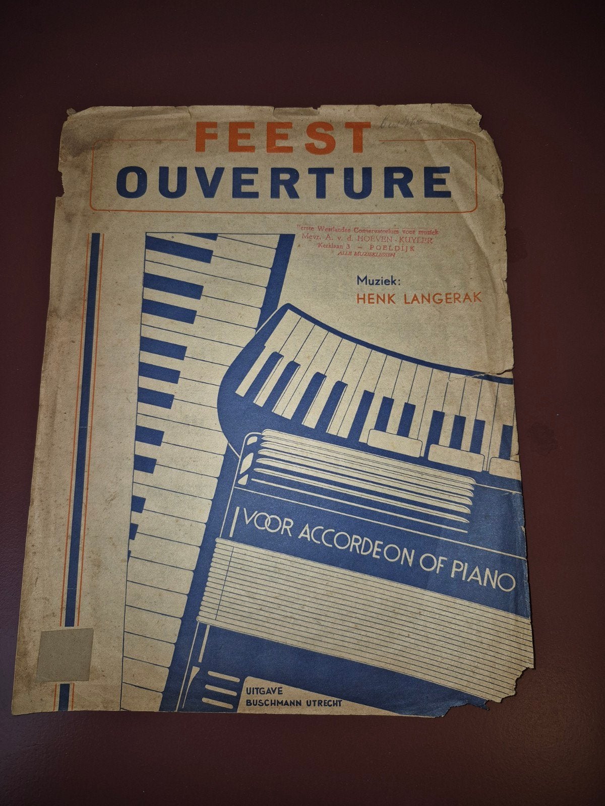 Feest Ouverture bladmuziek voor Accordeon of Piano, Gebruikt, Ophalen of Verzenden, Artiest of Componist, Accordeon