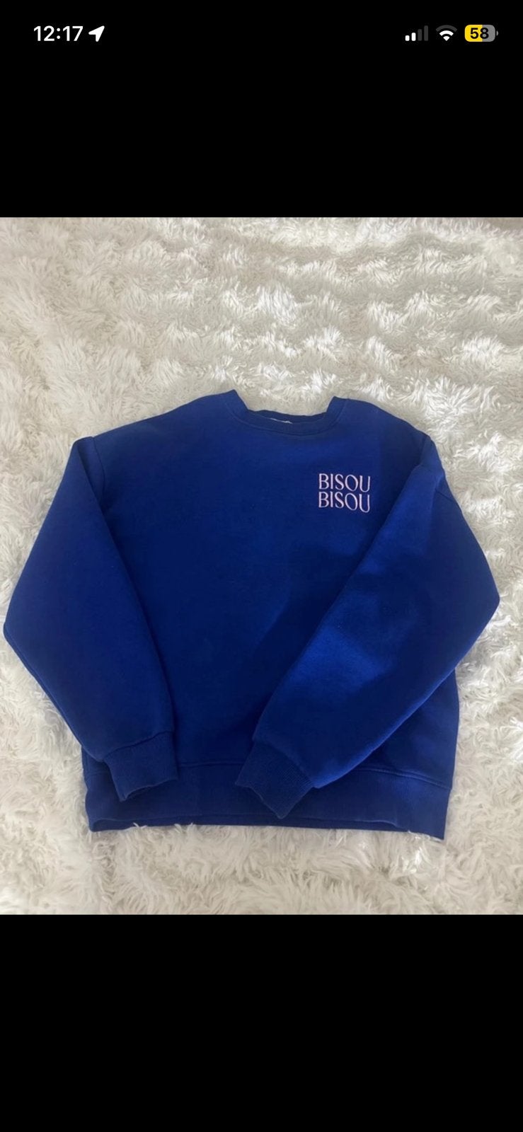 Gezocht: blauwe trui met tekst sweater maat xs, Ophalen of Verzenden, Zo goed als nieuw, Maat 46 (S) of kleiner, Blauw