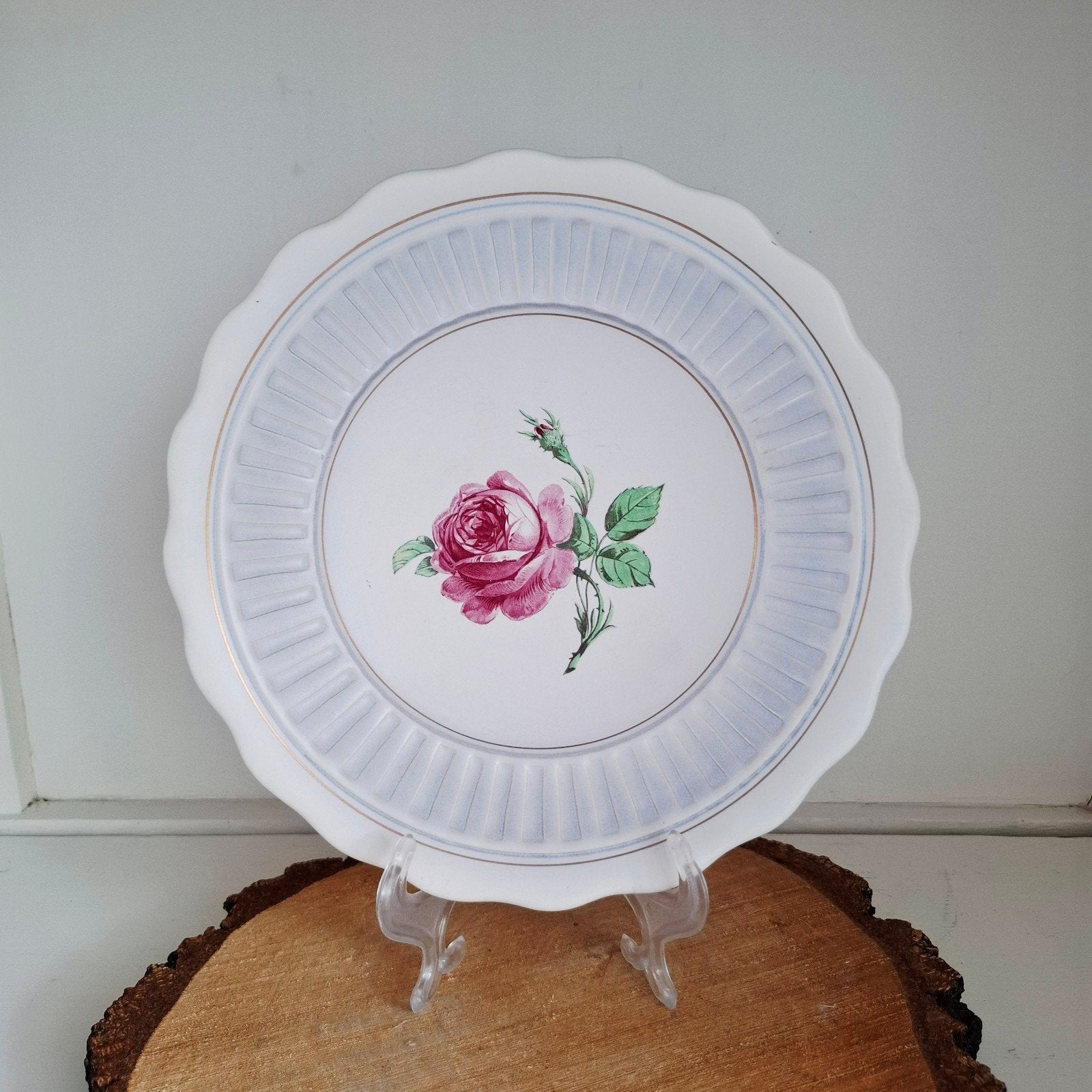 Flora Plateel Gouda 'Carmen', schaal met roos, Ophalen of Verzenden