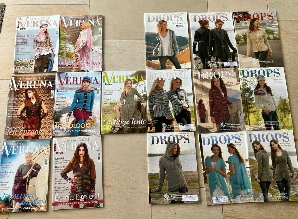 breiboeken: 7x Burda Verena en 9x Drops, Ophalen of Verzenden, Zo goed als nieuw, Breien of Haken, Patroon of Boek