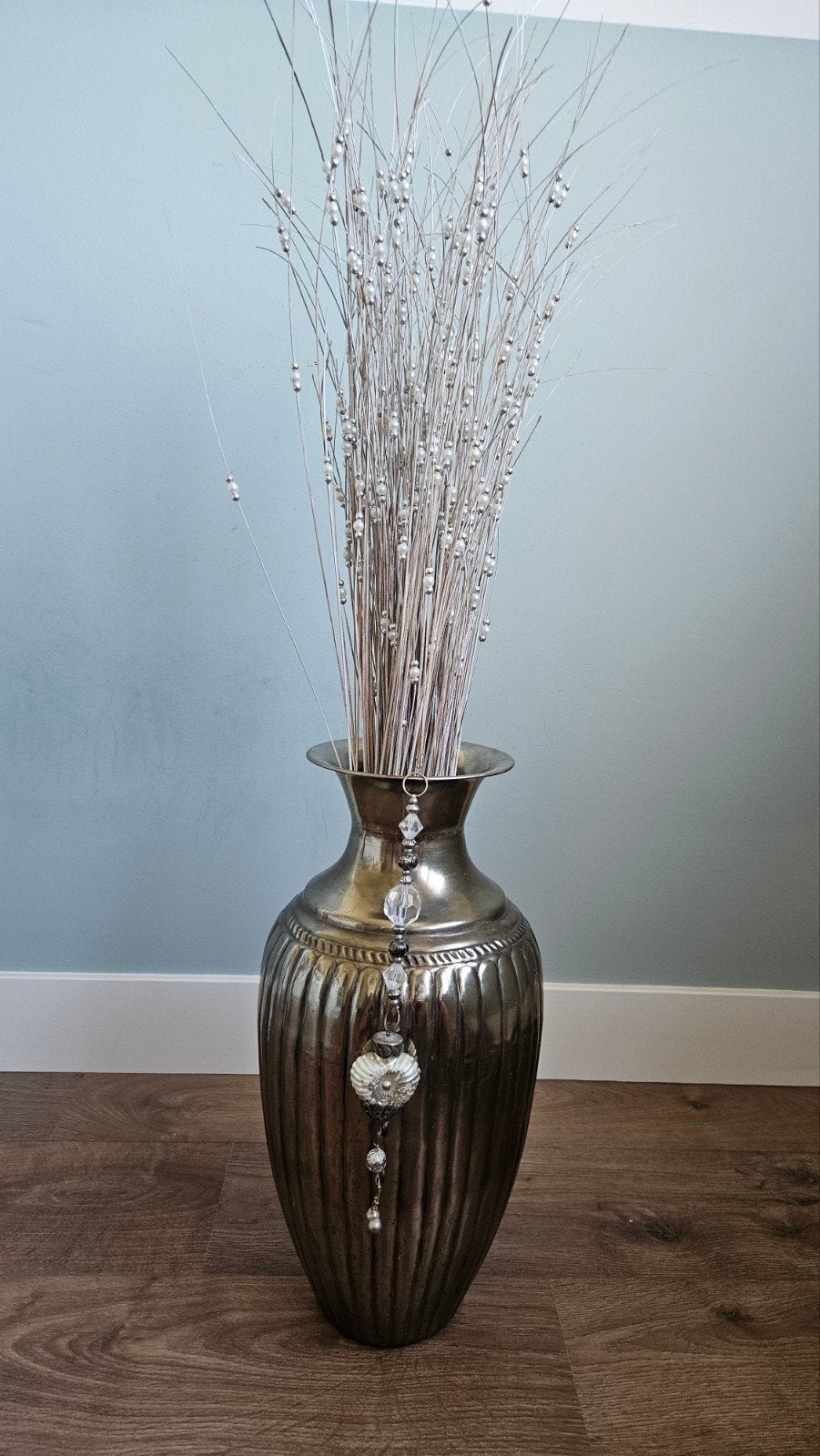Metalen kruik met takken - 100 cm hoog, Gebruikt, Inclusief decoratie, Ophalen of Verzenden, 100 cm