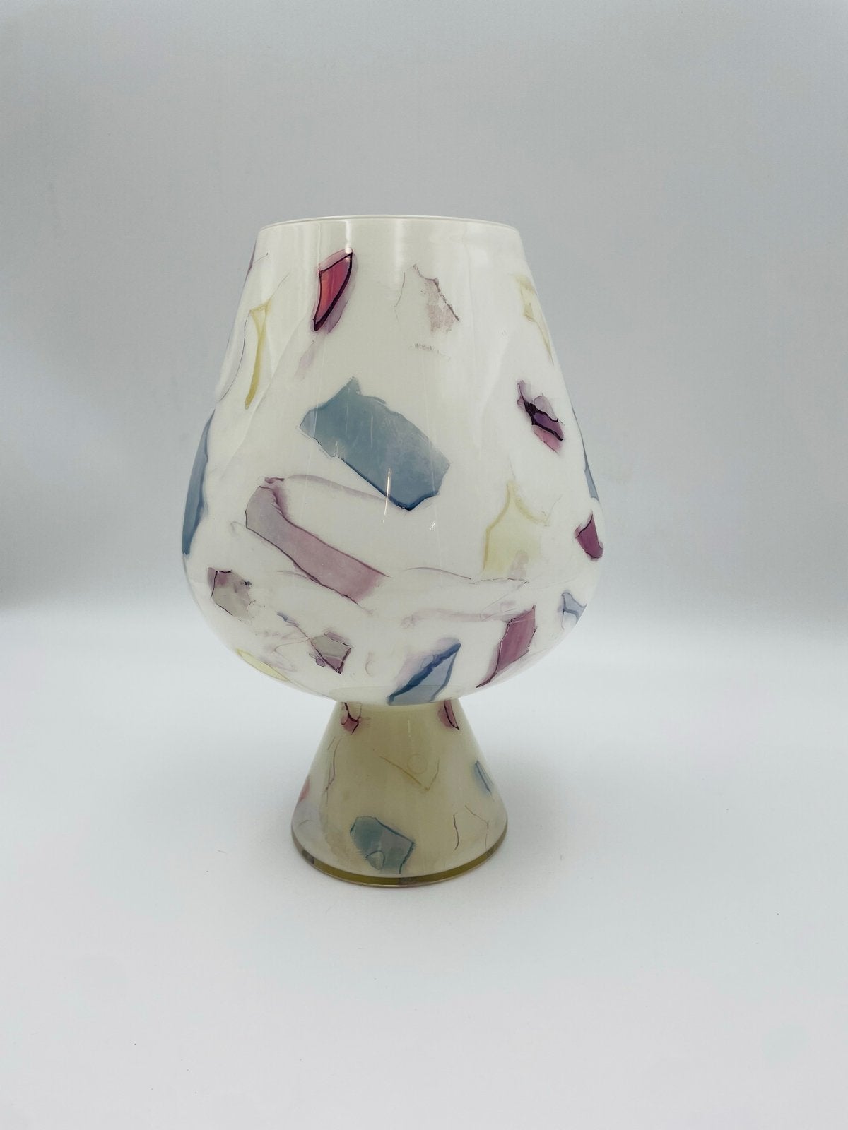 Vintage Opaline Murano Vaas met Kleurrijke Insluitsels, Ophalen of Verzenden