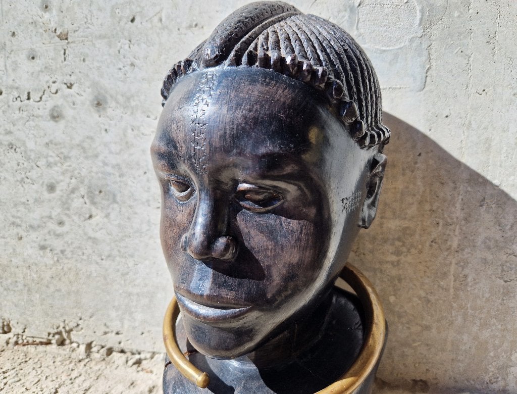 Vintage Tribal Art Buste Afrika, Buste, Handgemaakt, Zwart, Hout