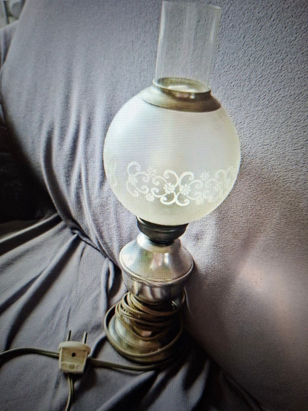 Tinnen tafellamp, Ophalen of Verzenden, Gebruikt, Glas
