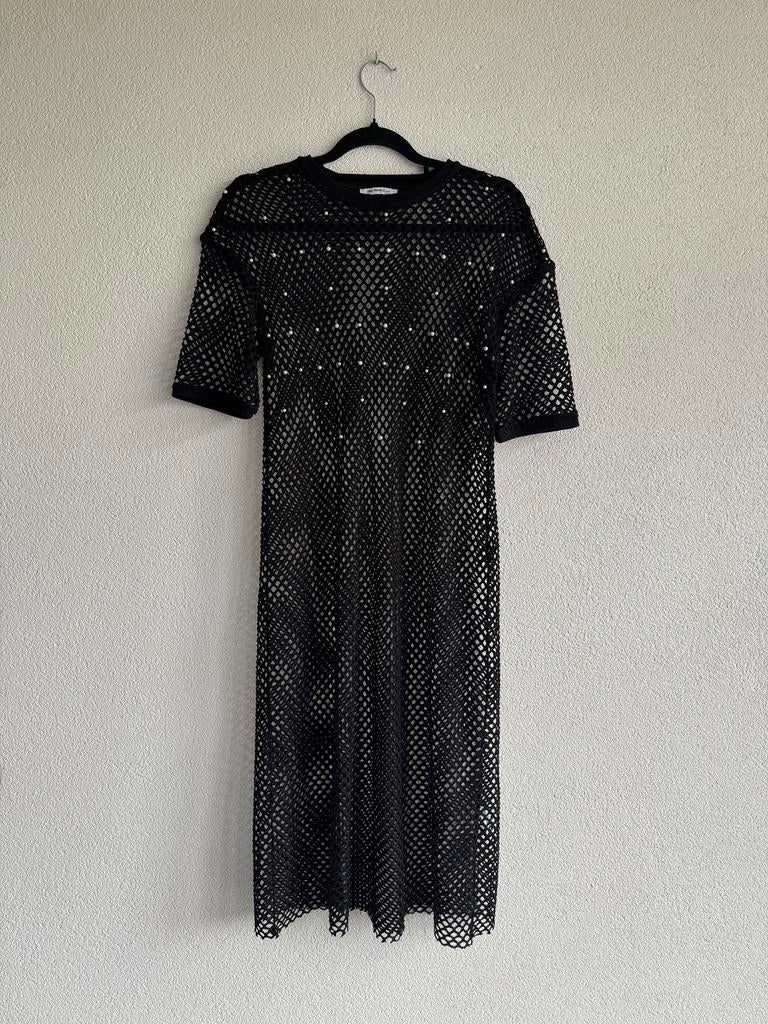 Zara Y2K zwarte mesh gehaakte jurk met parels, Kleding | Dames, Maat 38/40 (M), Zwart, Zara, Ophalen of Verzenden