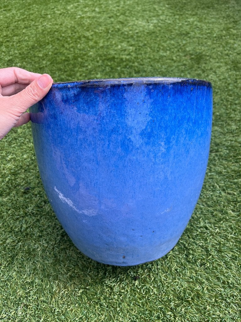 Blauwe bloempot 24cm hoog, Tuin en Terras, Ophalen, Gebruikt, Rond, Tuin