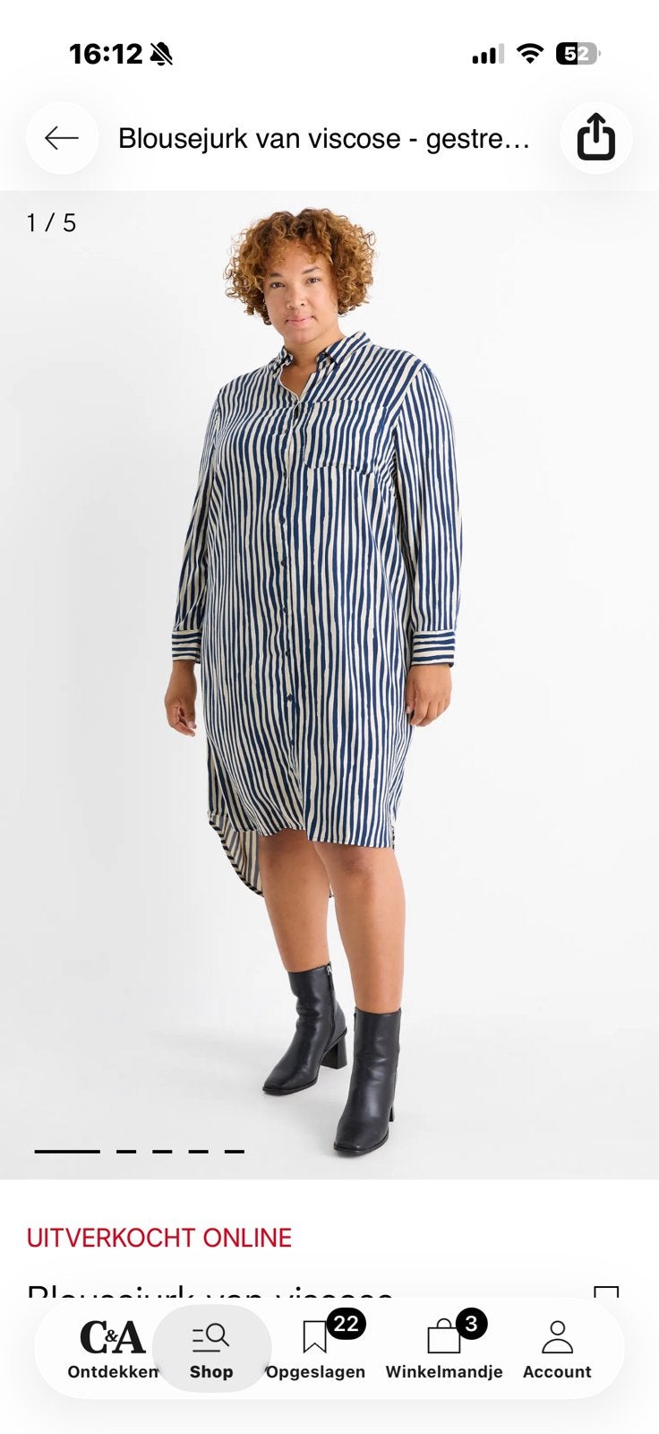 Zgan Blousejurk blauw/creme C&A mt. 4XL, Ophalen of Verzenden, Zo goed als nieuw, Blauw, Jurk