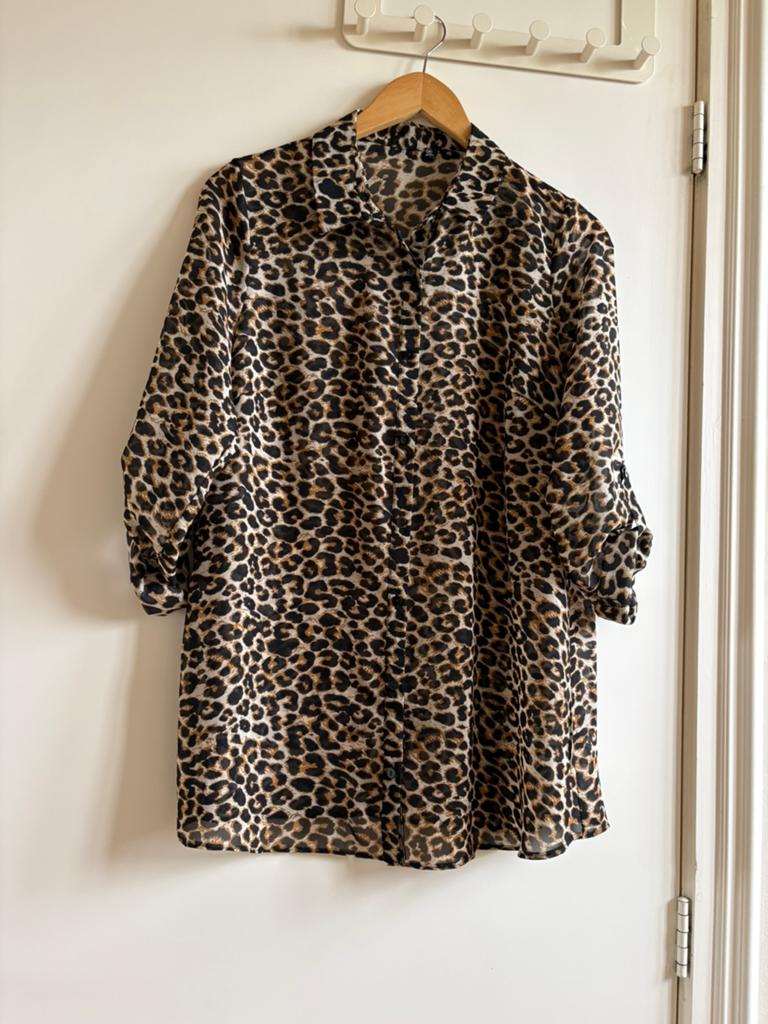 Panter blouse met oprolmouwen, Ophalen of Verzenden, Zo goed als nieuw, Bruin