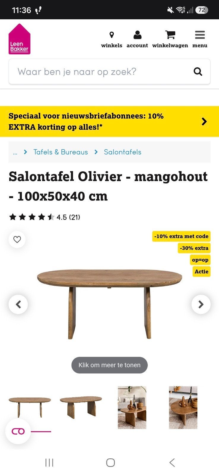 Salontafel Olivier mangohout - Beschadigd, Ophalen, 50 tot 100 cm, Nieuw, 50 tot 100 cm