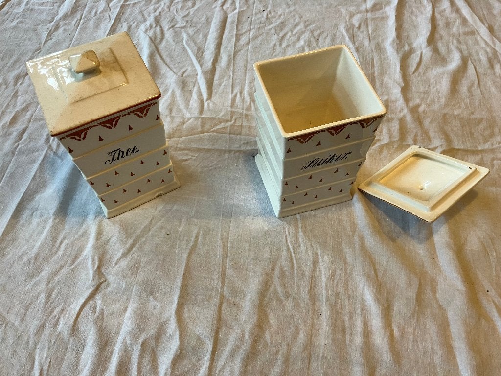 Set van 2 vintage voorraadpotten – thee en suiker, Ophalen