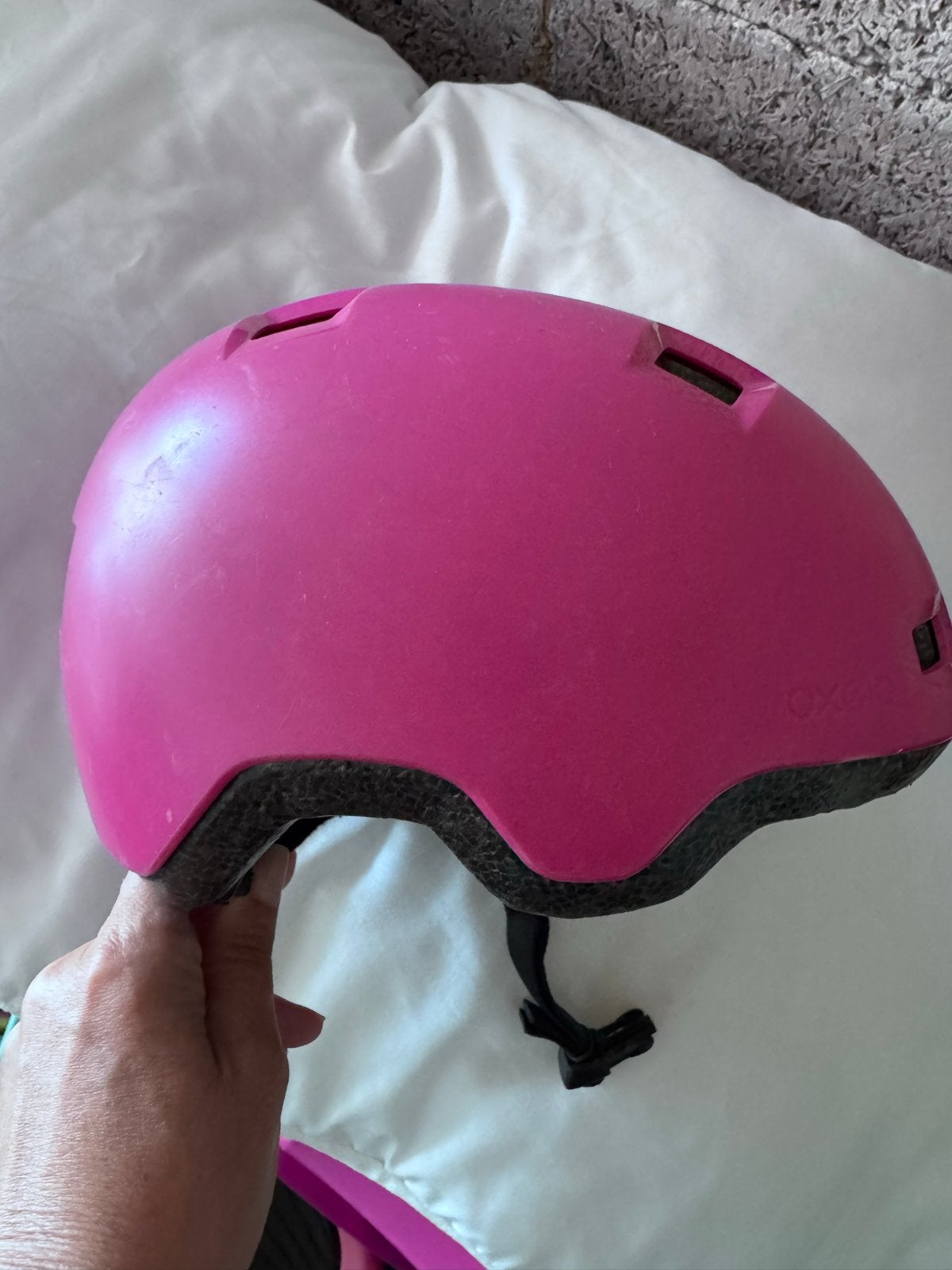 Complete set: Oxelo roze helm en beschermers voor kind, Ophalen of Verzenden, Gebruikt, S, Jongen of Meisje