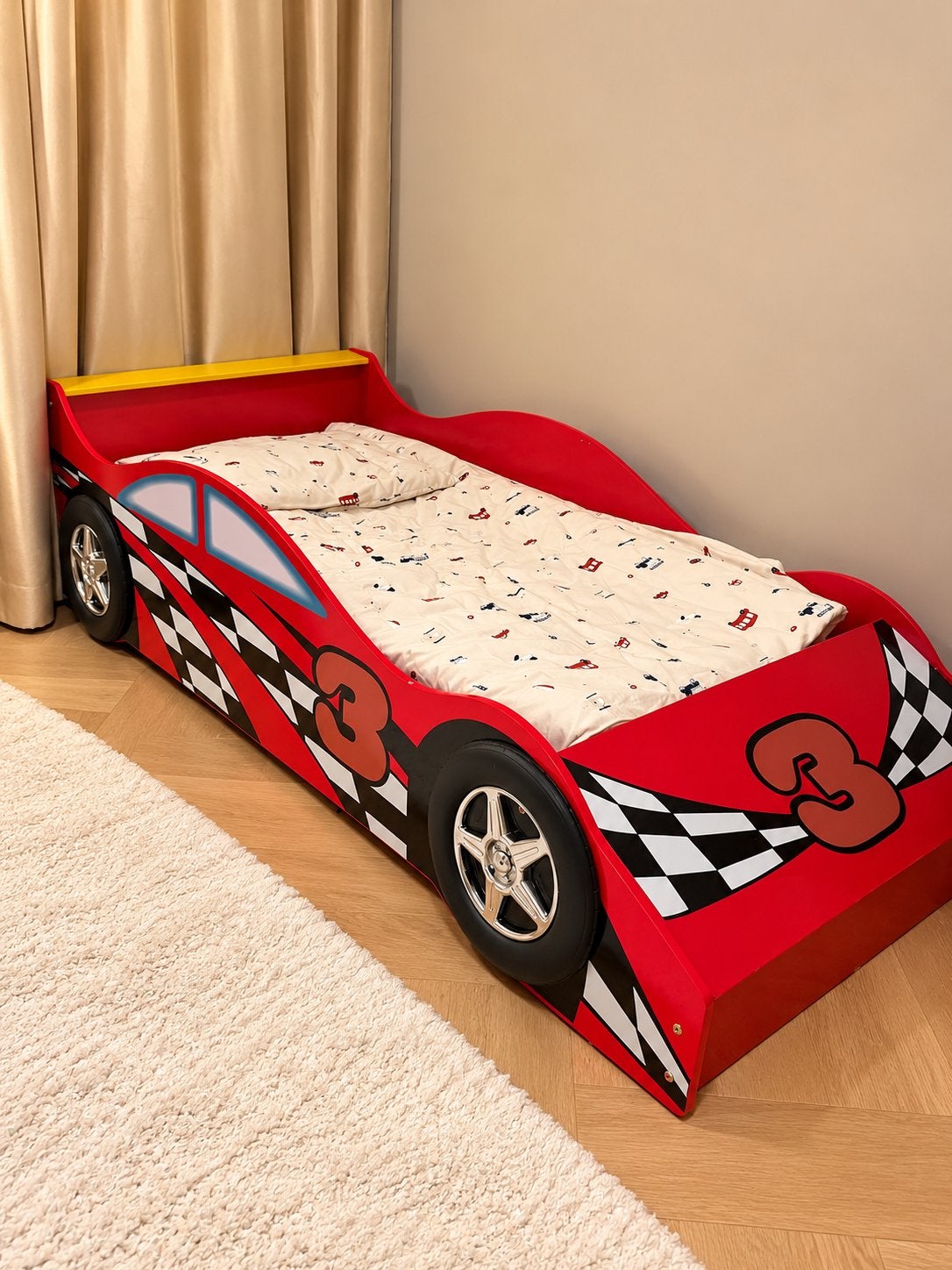 Raceauto kinderbed rood 70x140 cm – nette staat, 70 tot 85 cm, Zo goed als nieuw, Matras, 140 tot 160 cm
