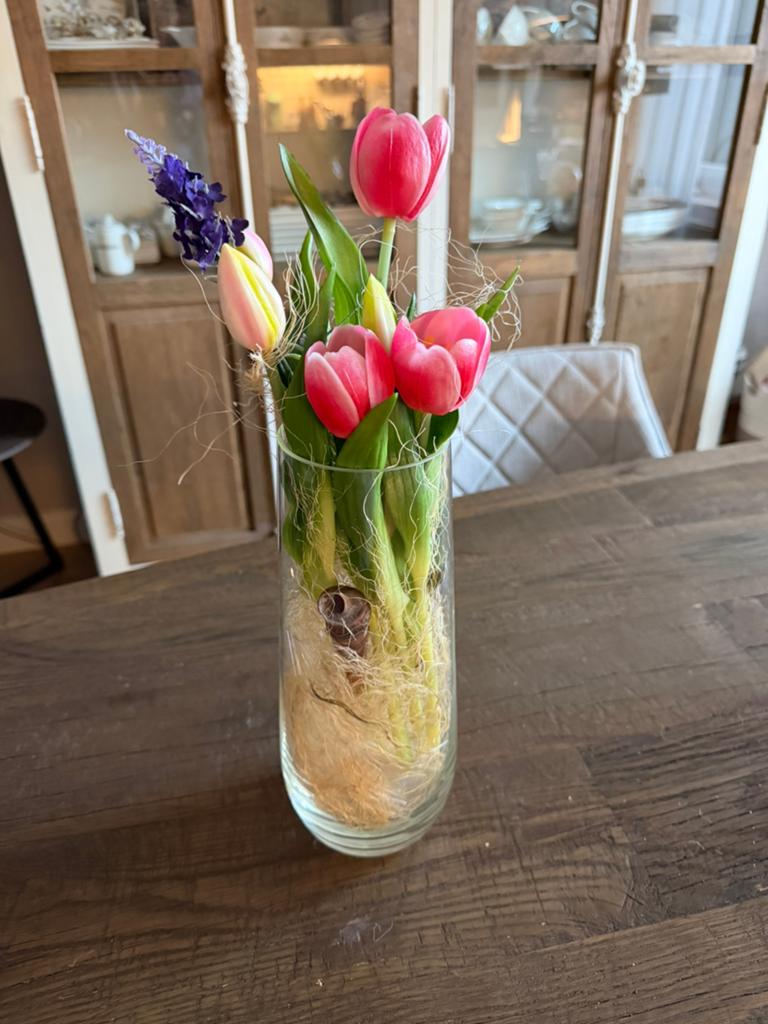 Kunst tulpen + vaas, Ophalen, Zo goed als nieuw