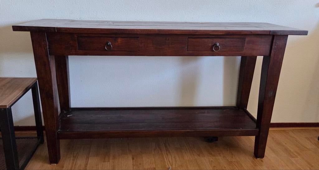 Koloniaal sidetable met lades en onderplank, Huis en Inrichting, Met plank(en), Gebruikt, 100 tot 150 cm, Koloniaal
