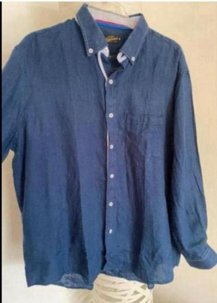 Linnen overhemd xl nieuwstaat, Kleding | Heren, Overhemden, Ophalen of Verzenden, Zo goed als nieuw, Blauw, Halswijdte 43/44 (XL)