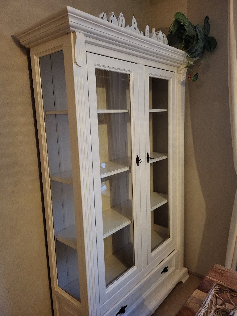 Grenen houten vitrinekast - geschilderd, Ophalen, Gebruikt, 100 tot 150 cm, Vintage