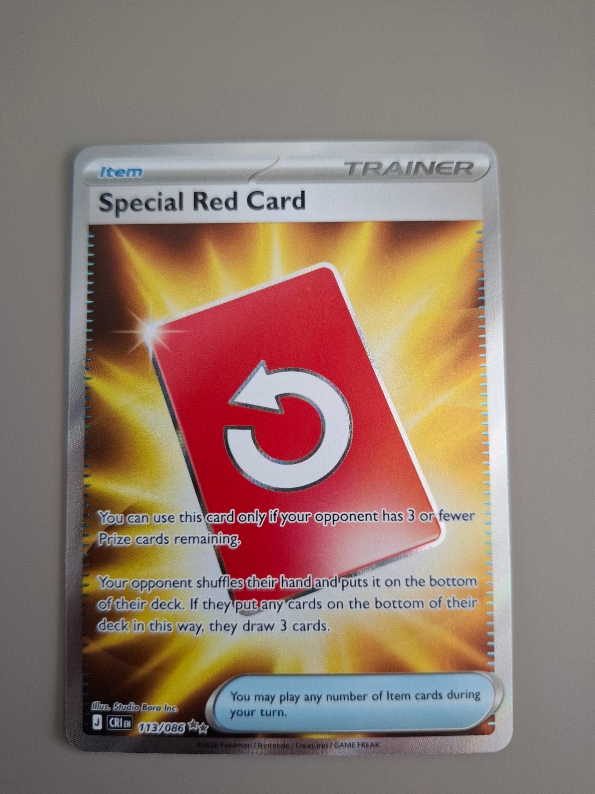 Pokémon NM Special Red Card Trainer Kaart 113/086, Ophalen of Verzenden, Zo goed als nieuw, Losse kaart