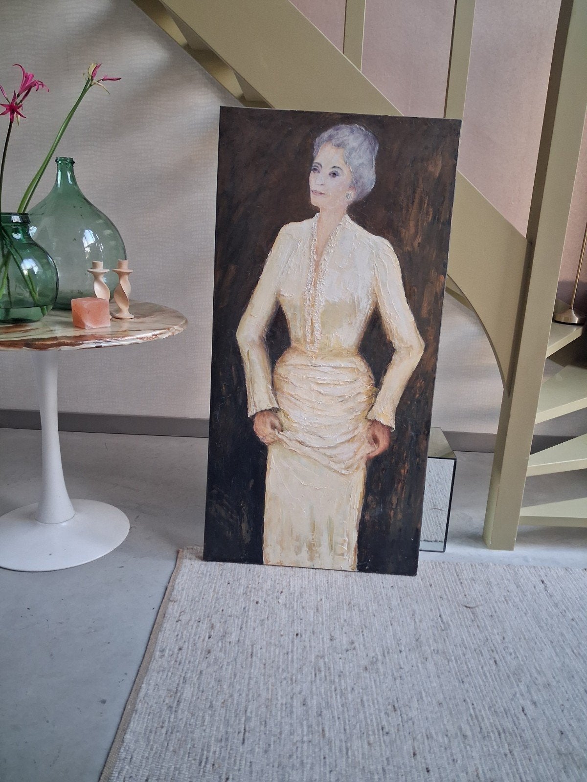 groot schilderij 70 x 140 dame vrouw portret, Ophalen of Verzenden, Portret of Personen