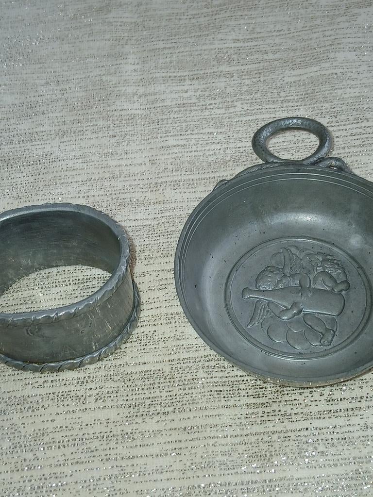 Vintage tinnen servetring en schaaltje, Antiek en Kunst, Ophalen of Verzenden