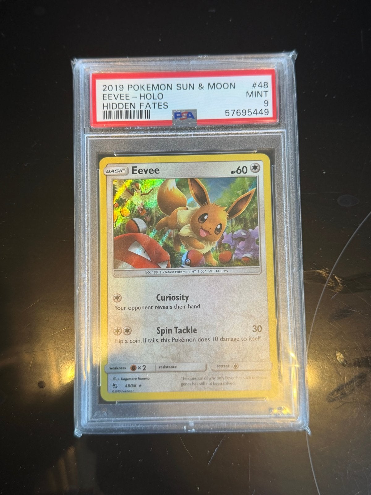 Eevee Holo #48 Hidden Fates PSA 9 Mint Pokémon Kaart, Ophalen of Verzenden, Nieuw, Losse kaart, Foil