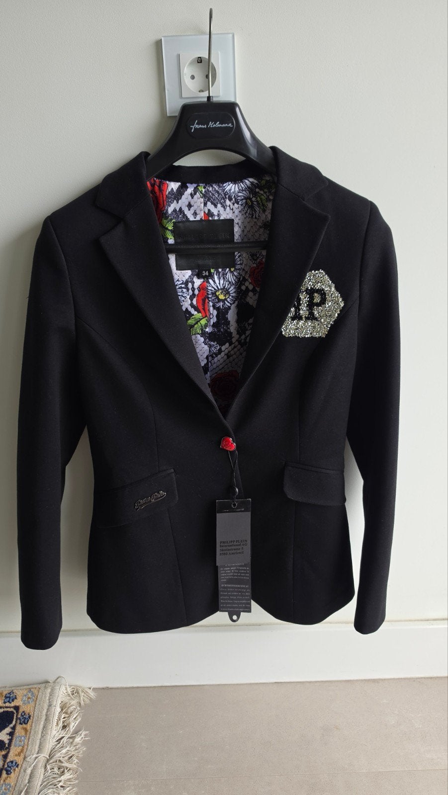 Nieuw Philipp Plein dames jasje met strass details, Maat 38/40 (M), Zwart, Nieuw, Ophalen of Verzenden