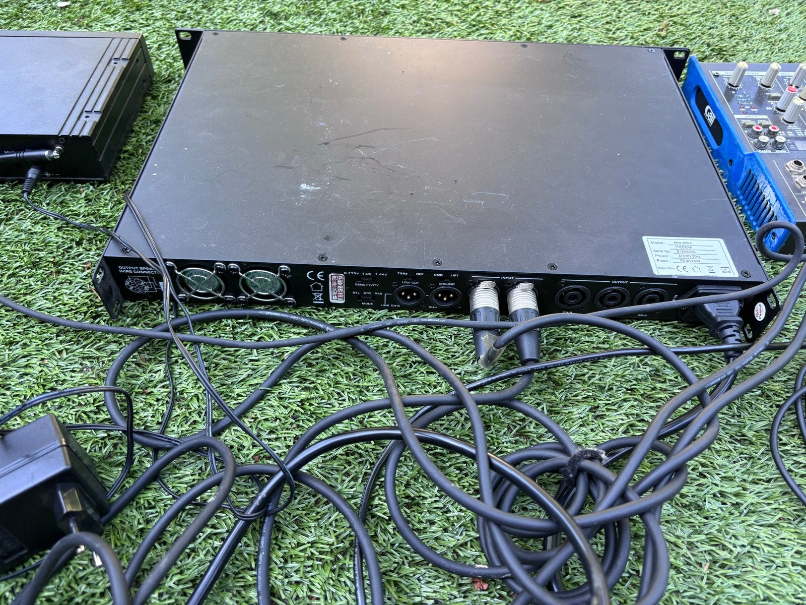 Complete PA-set: versterker, mixer, speakers en standaards, Ophalen, Gebruikt