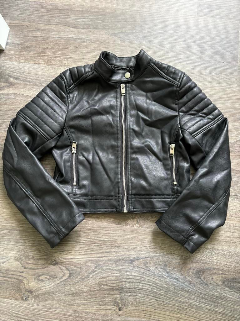 Zwarte bikerjack H&M maat 134, Ophalen of Verzenden, Gebruikt, Meisje, Jas