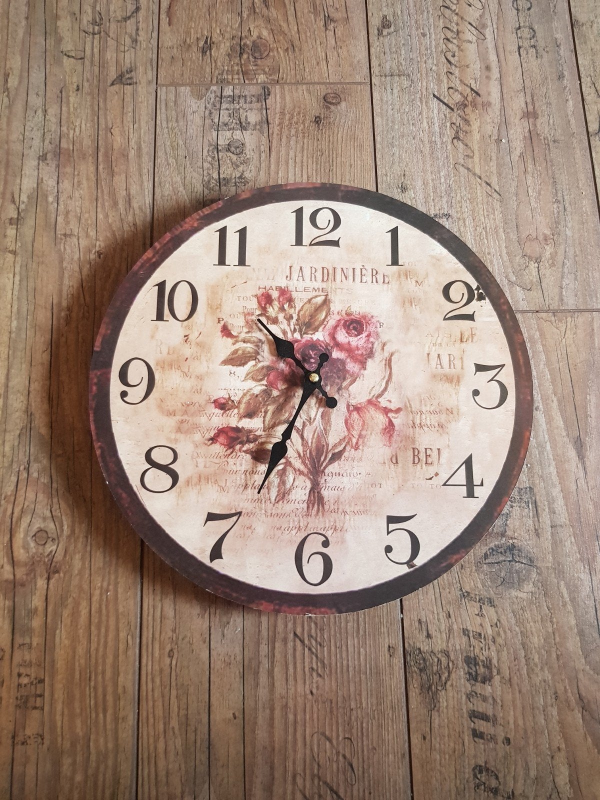 Klok brocant bloemen, Wandklok, Vintage, Analoog, Ophalen of Verzenden