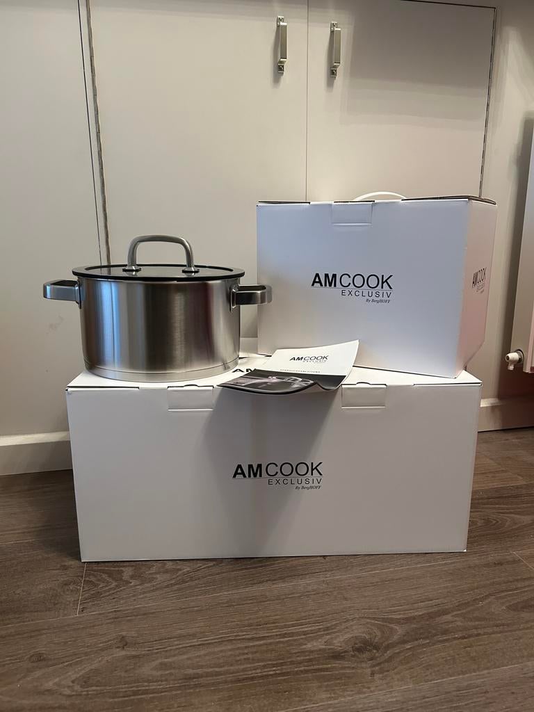 Am Cook Exclusiv Pannenset 8 delig - nieuw in doos, Huis en Inrichting, Keuken | Potten en Pannen, Ophalen, Nieuw, Rvs, Pannenset