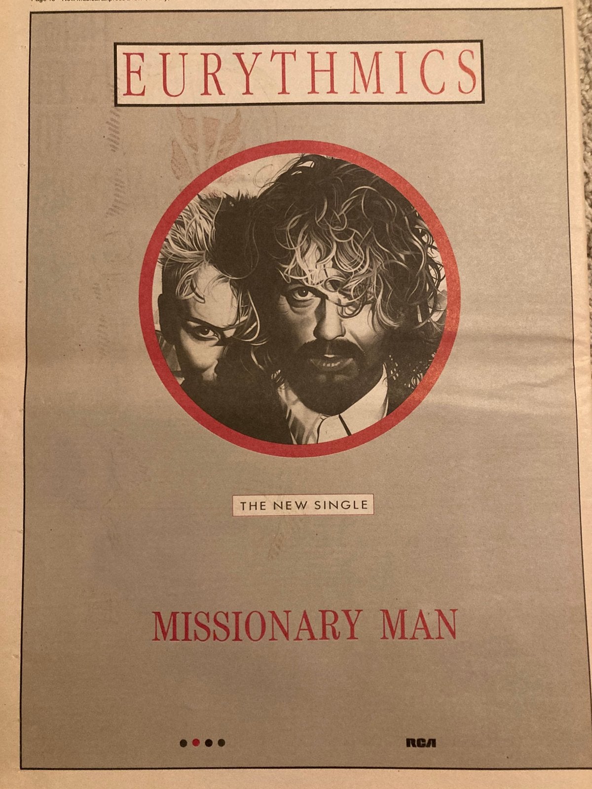EURYTHMICS Missionary Man release A3 advertentie, Ophalen of Verzenden, Gebruikt