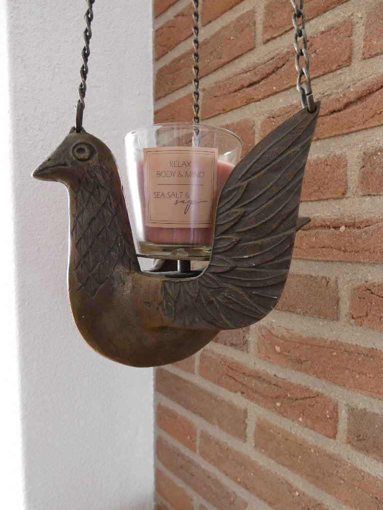 Massief bronzen godslamp in het teken van een vredes duif, Antiek en Kunst, Ophalen of Verzenden