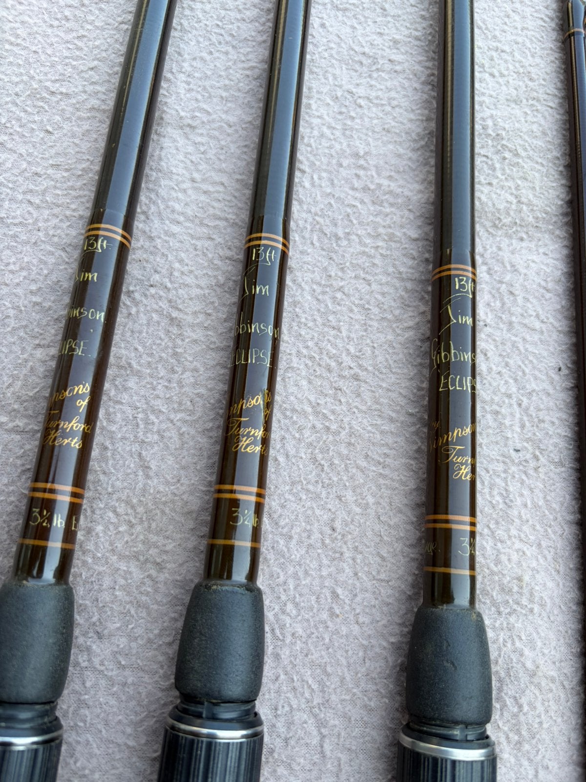 3 x Jim Gibbinson eclipse 13ft 3.25lbs handgebouwde hengels, Ophalen, Gebruikt, Werphengel