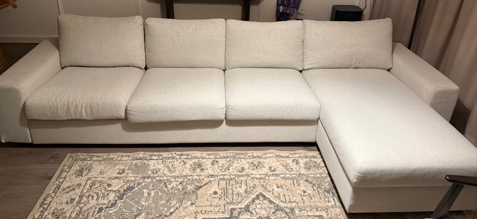Beige Hoekbank 4 seater sofa, Ophalen, Gebruikt, Stof, Hoekbank